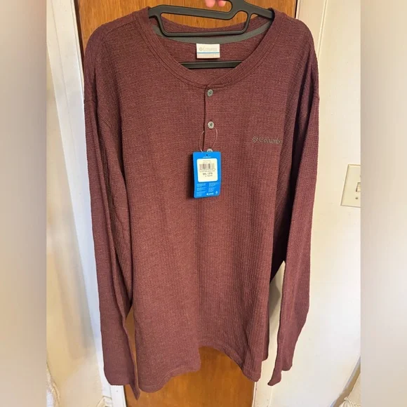 NWT Columbia Men's XXL Pine Peak Waffle Long Sleeve Henley Reddish/Brown - Picture 10 of 11